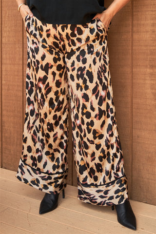 Plus Taupe Combo Leopard Print Satin High-waisted Wide Leg Pants - DebbyfashioncollectionDebby fashion collection 