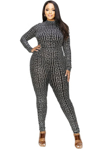 Plus Geo Pattern Glitter Printed Jumpsuit - DebbyfashioncollectionDebby fashion collection 